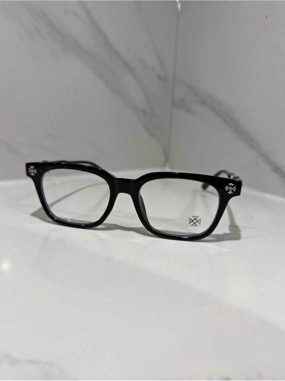 Black silver chrome heart glasses